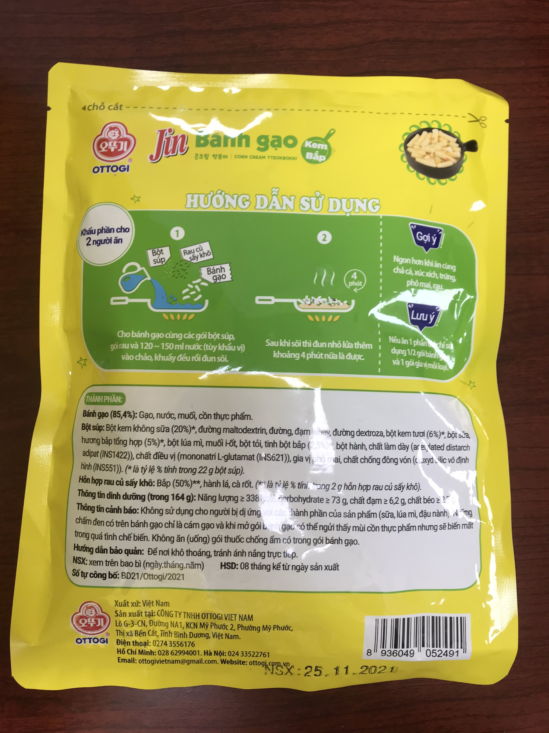 Bánh gạo Jin kem bắp Ottogi gói 164g