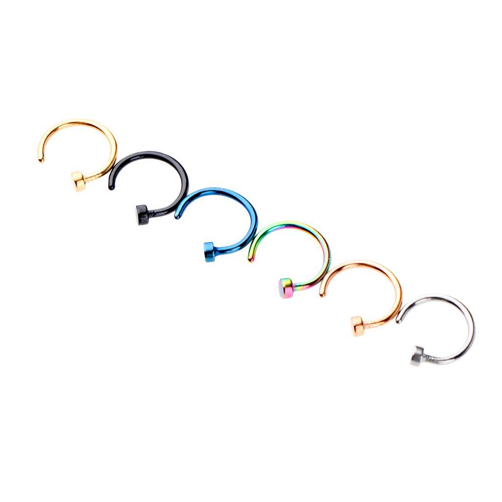 6Pcs Assorted Color Stainless Steel C-Shaped Nose Stud Rings