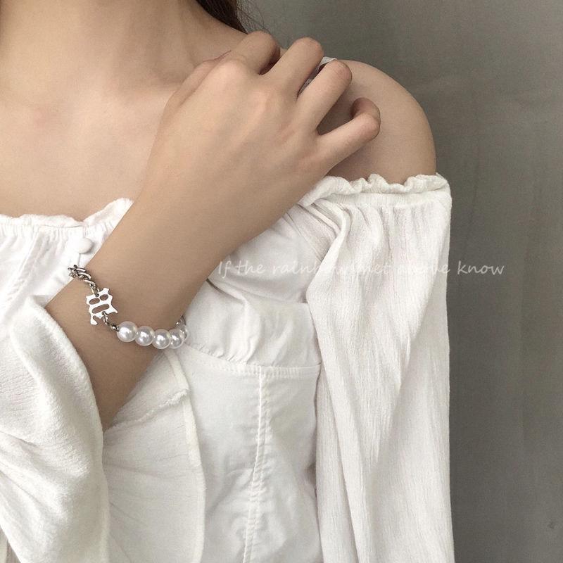 Vòng Tay Lắc Tay Hạt Trai Nam Nữ Unisex Phối Chuỗi Mắt Xích 7mm Kí Hiệu Chữ Misbhv TITAN Không Gỉ Hình Dáng Đơn Giản