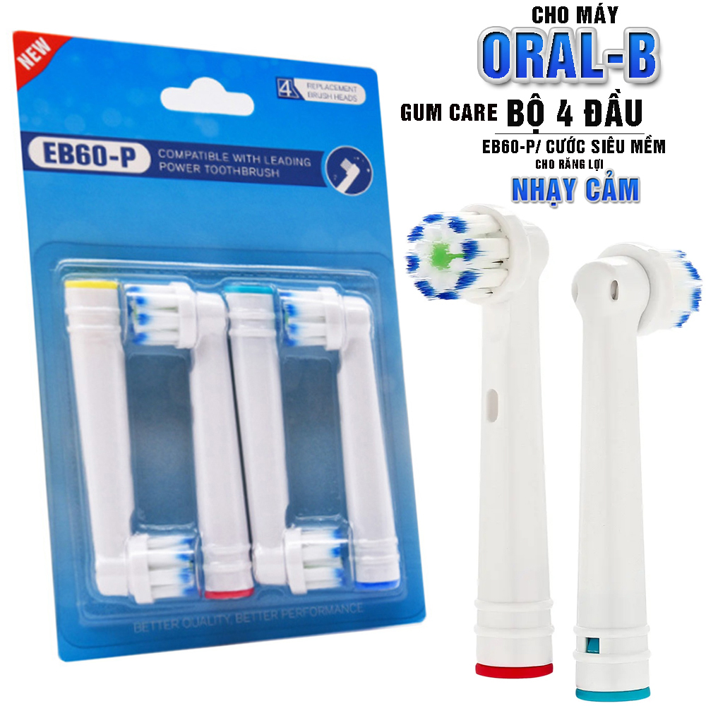 Cho máy Oral B Braun, bộ 4 Đầu Bàn Chải đánh răng điện thay thế MIHOCO EB60-P New Gum Care, sợi cước siêu mềm, cho răng lợi nhạy cảm