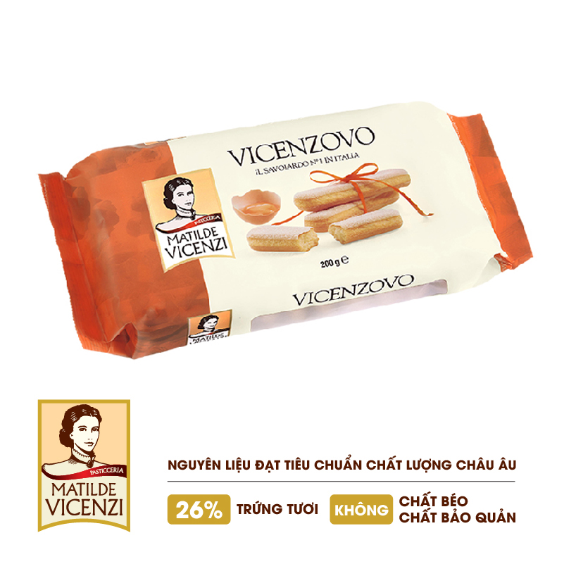 Bánh Ladyfingers nguyên gốc Ý Vicenzovo 200g nhập khẩu Châu Âu