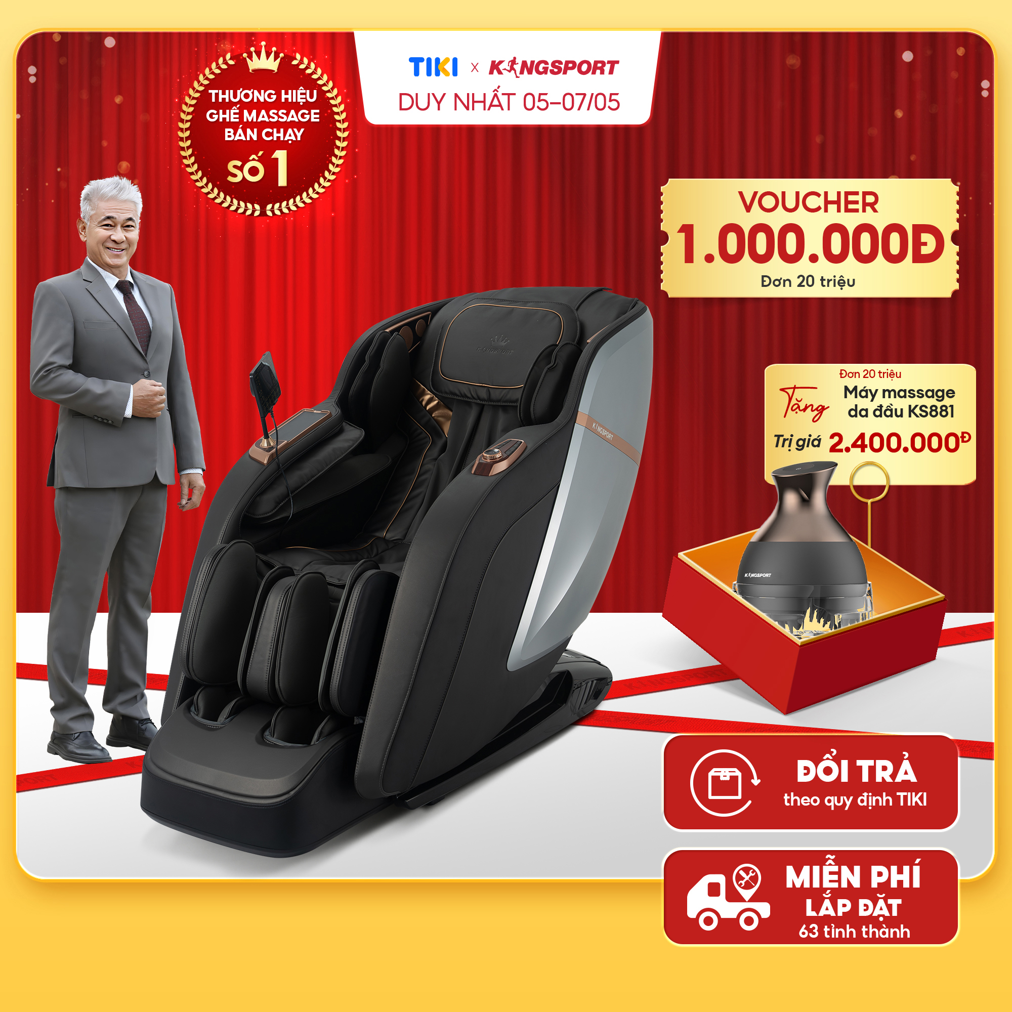 Ghế massage toàn thân cao cấp KINGSPORT G95 công nghệ massage từ tính và ion âm, con lăn 3D, AI điều khiển giọng nói