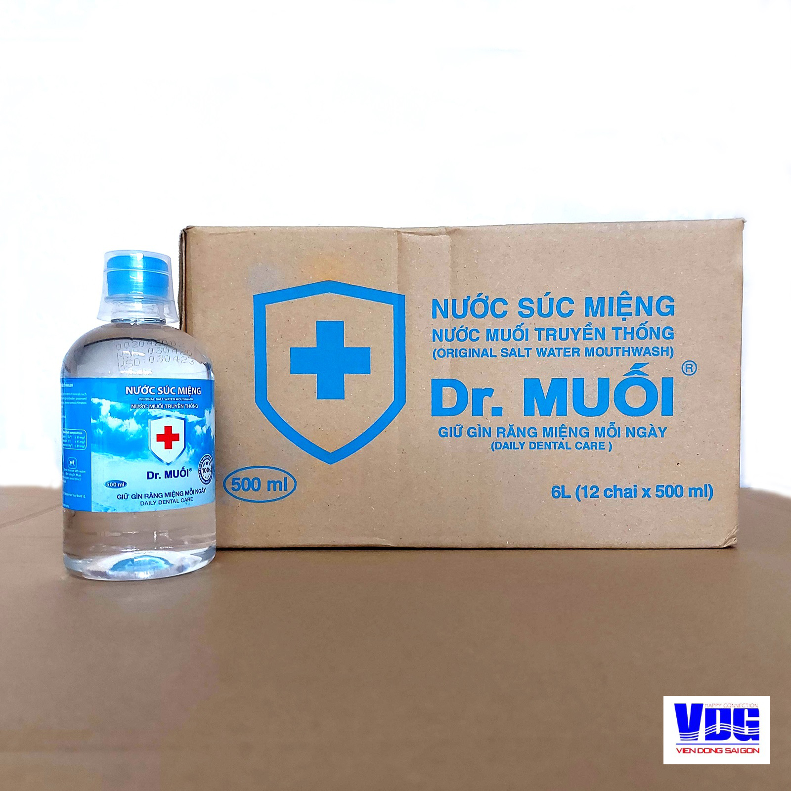 1 Thùng 12 chai Nước súc miệng Dr. Muối truyền thống 500ml-Ngừa viêm họng, sâu răng, loại vi khuẩn, trắng răng, hết hôi miệng