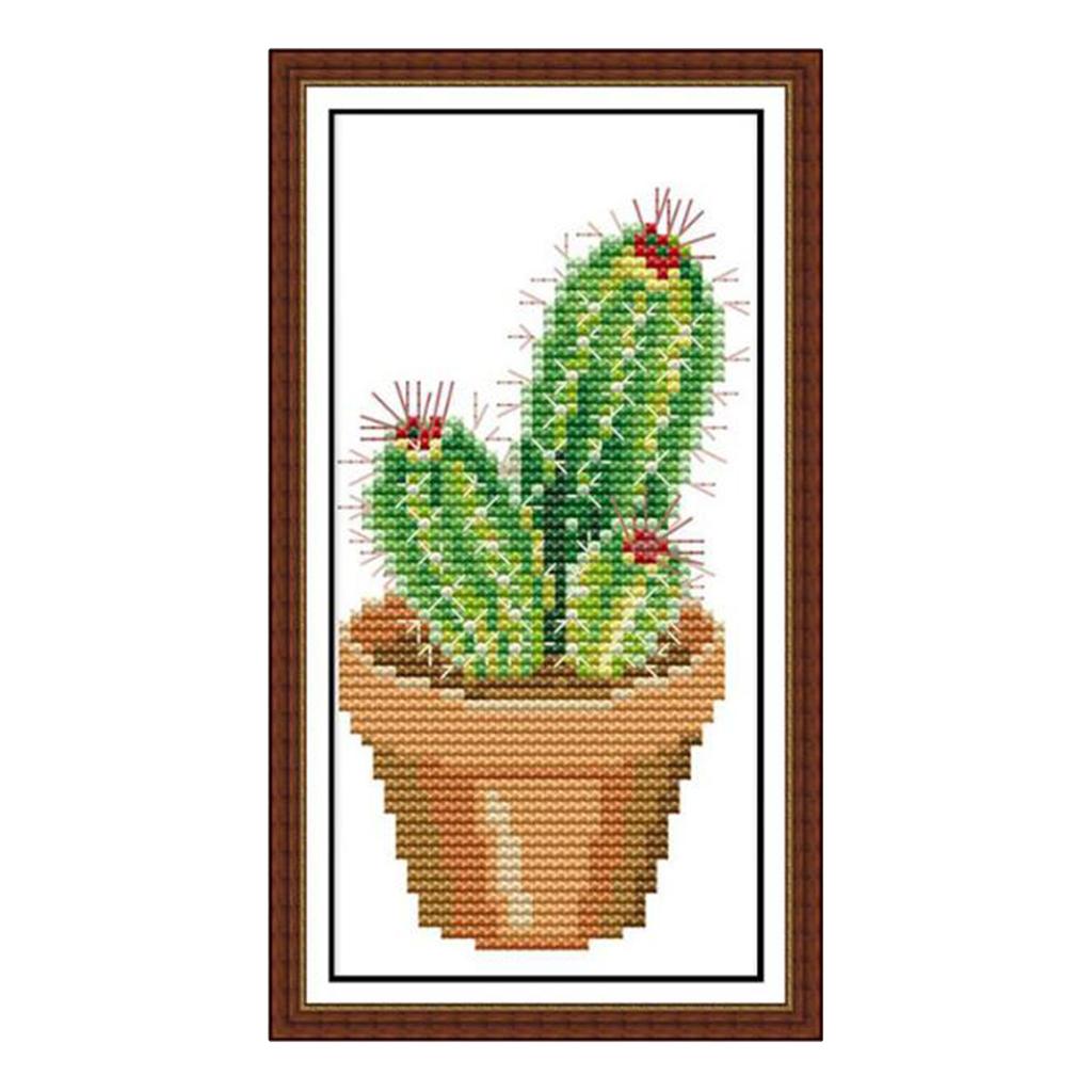 Cactus Pre-printed Stamped Cross Stitch Kit Needlework DIY Home Wall Arts