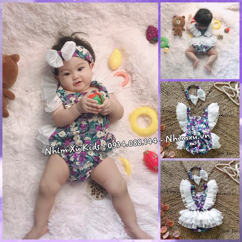 Body thiên nga bé gái 3 đến 12kg, bodysuit kèm turban mùa hè cho bé gái