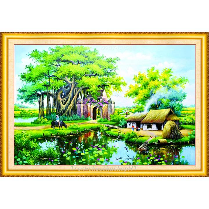 Tranh đính đá phong cảnh làng quê VS158 - tự đính