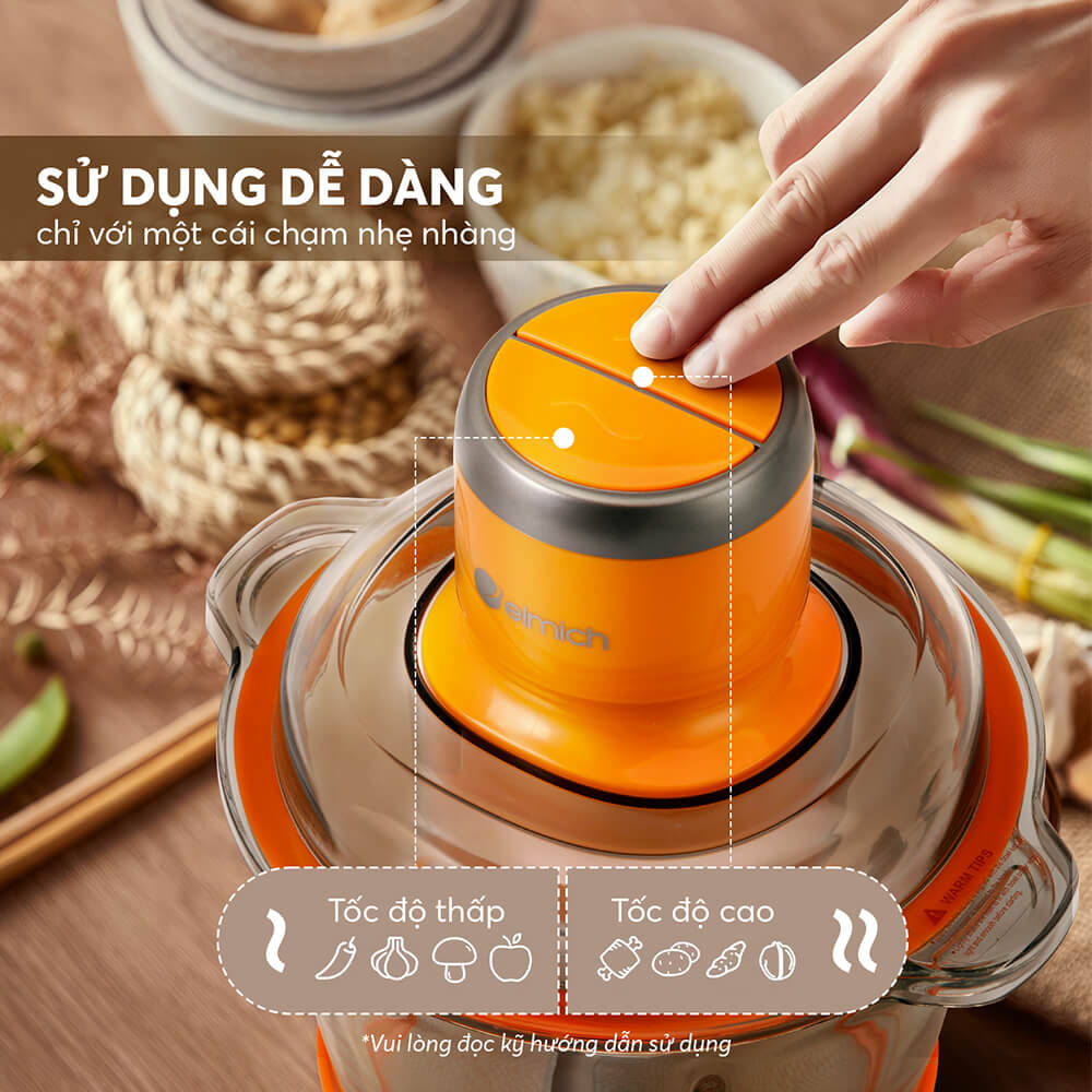 Máy xay thịt đa năng 1,7L Elmich CHE-8482 cối thủy tinh, lưỡi dao 4 cánh xay thực phẩm 2 tốc độ, đánh trứng - Hàng chính hãng