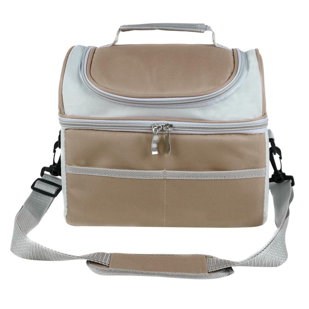 Insulated Thermal Bag 2-layer Picnic Lunch Box Portable Cooler Tote Khaki