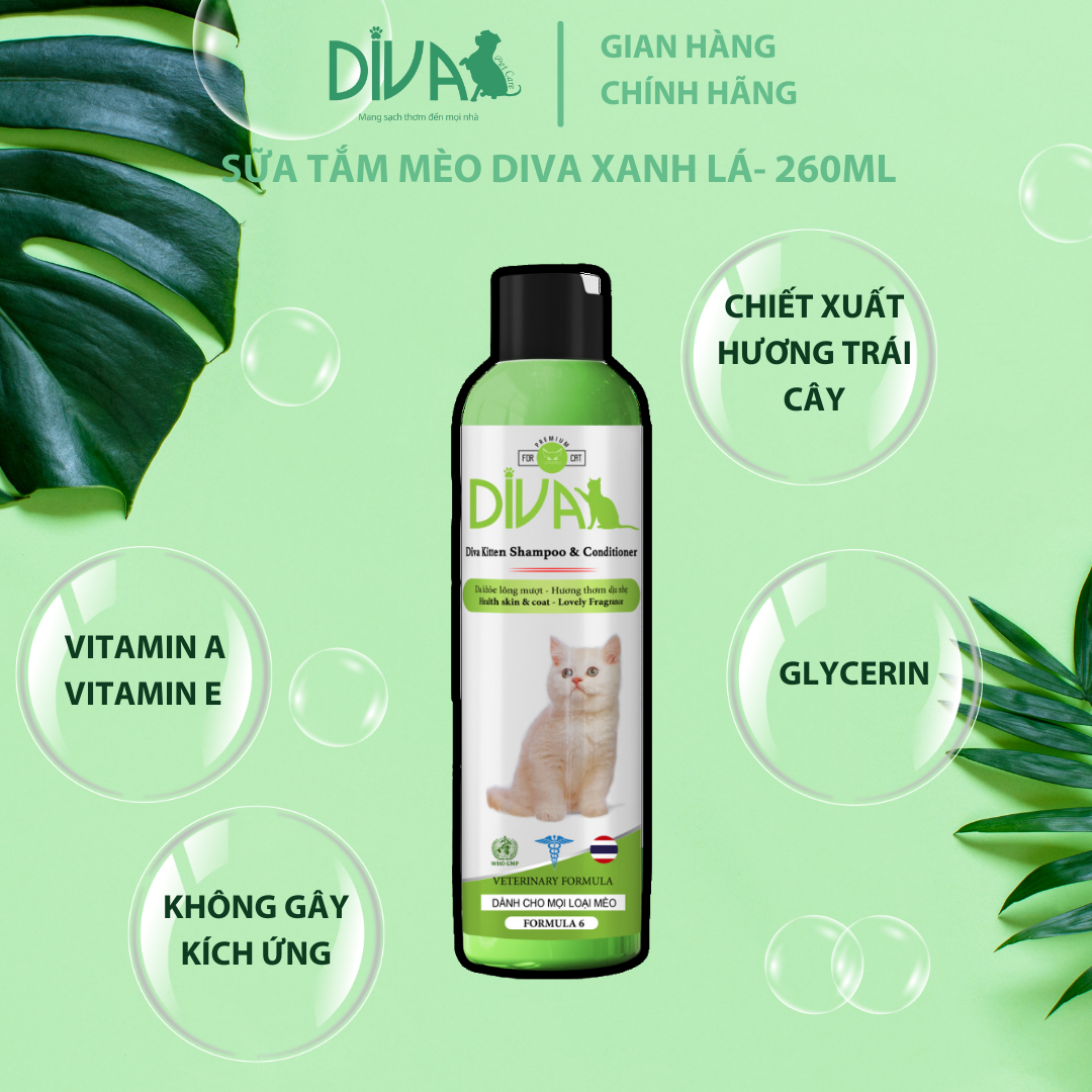 SỮA TẮM CHO MÈO DIVA XANH LÁ 260ML (DIVA FORMULA 6)