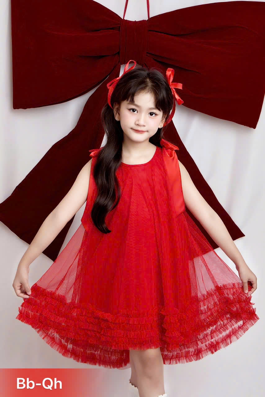 Đầm váy babydoll cho bé gái kiểu phối nơ diện noel giáng sinh năm mới lễ tết từ 10-40kg