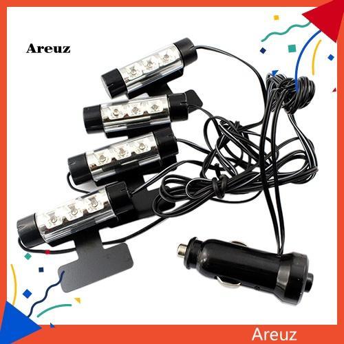 Bộ 4 Dây Đèn 3 Bóng LED 12V Màu Xanh Dương Neon Trang Trí Nội Thất Xe Hơi