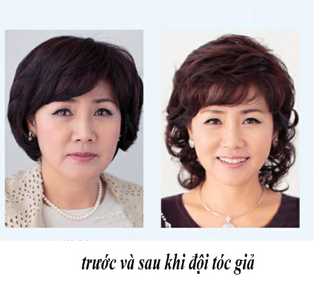 Tóc giả nữ trung niên cao cấp màu nâu đen, mã TG04A-9026 , tặng kèm lưới trùm tóc