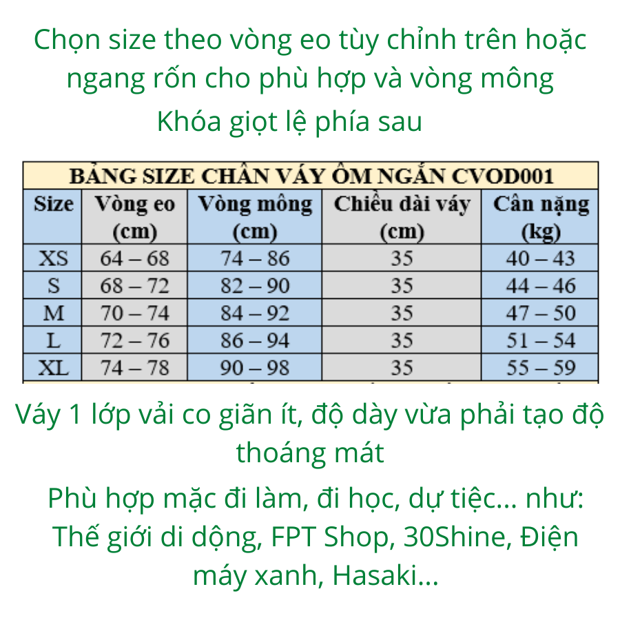 Chân váy công sở ôm HATOP dáng ngắn vải tuyết mưa loại 1 màu đen có túi 2 bên CVOD001