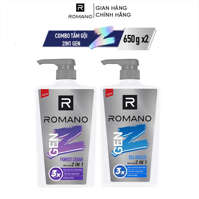 Combo 2 Tắm Gội 2trong1 Romano GEN Z FOREST CEDAR &amp; SEA BREEZE 610G