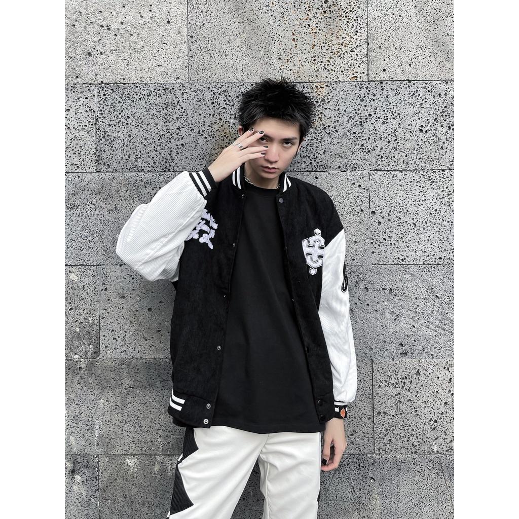 Áo Khoác BADGE Unisex Nam/Nữ Nhung Tăm Đen/Trắng - HIGHCLUB
