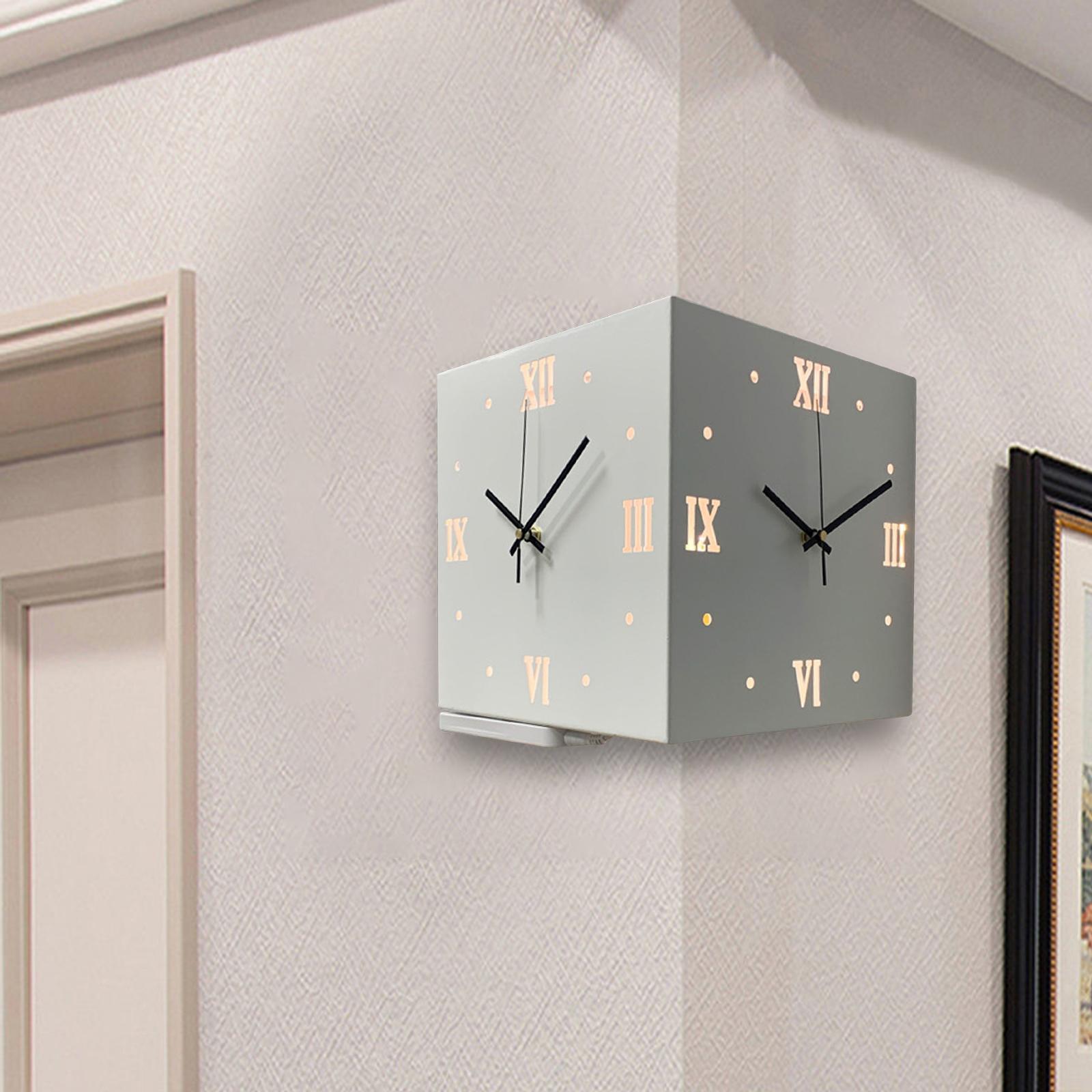 Double Sided Corne Wall Clock Modern Wall Clock with Roman Numerals Square Easy to Read Indoor Outdoor Clock for Classroom Office Decoration