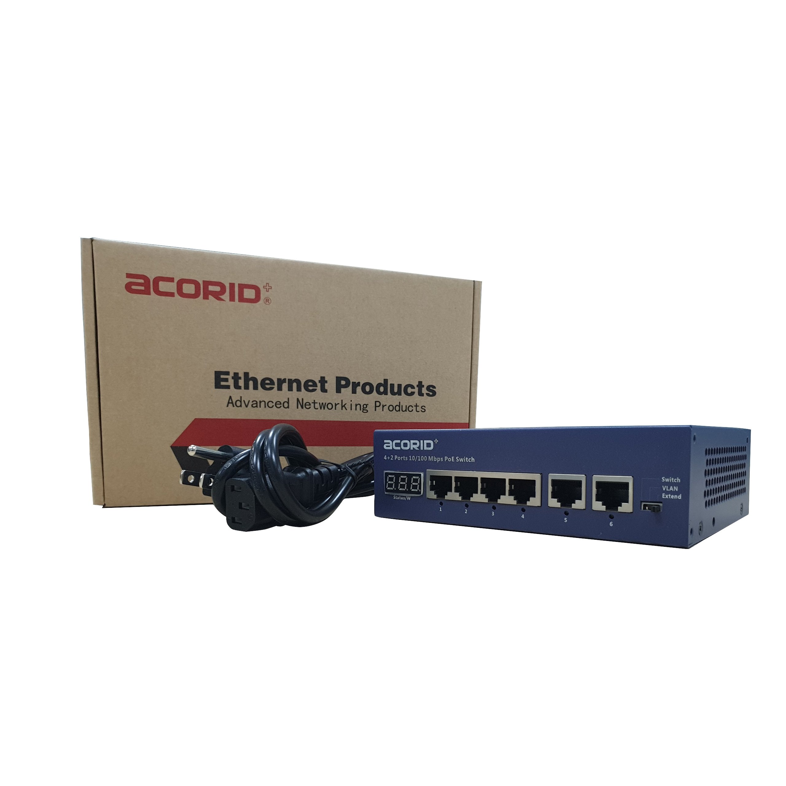 Switch poe 4 port Acorid LS1704P2E, 4 cổng POE+ 30W FE 10/100Mbps , 2 cổng Uplink, tổng công suất 65W, Có đèn hiển thị công suất, AI reboot thiết bị - Hàng chính hãng