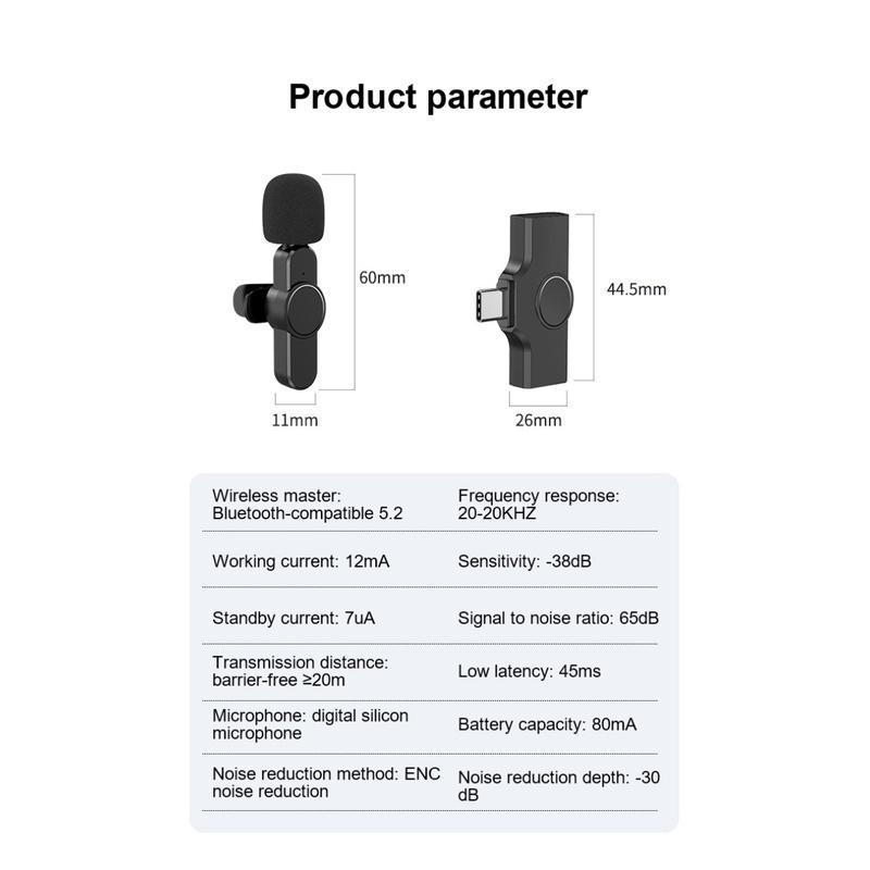 Available Wireless Bluetooth 5.2 Lavalier Microphone Mini Intelligent Noise Reduction Mic For Android IOS iPhone COD