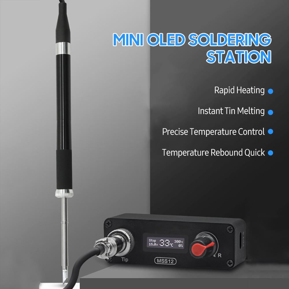 MSS12 Mini OLED Soldering Station Portable Electric Solder Iron with Zipper Case Compatible with T12 Supports PD3.0/3S-6S/12V-25V Power Supply