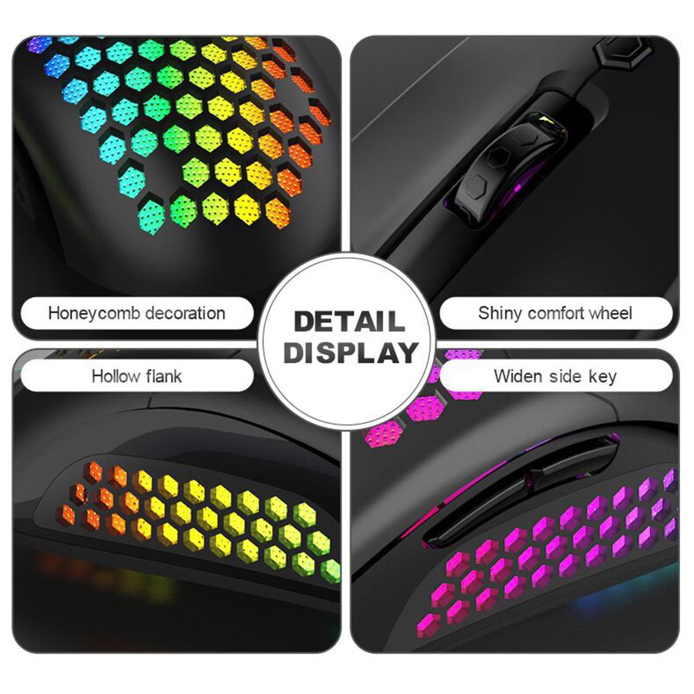 Nhẹ RGB Chuột Chơi Game 7200DPI Tổ Ong Vỏ Công Thái Chuột Cực Dệt Dây Cáp Cho Máy Tính Game Thủ Máy Tính Để Bàn PC