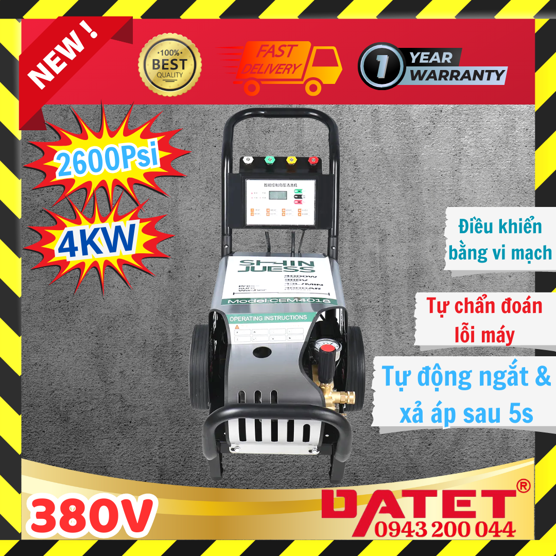 Máy rửa xe áp cao 4Kw, máy xịt rửa cao áp 2600Psi điện 3 pha 380V 18M25-4T4