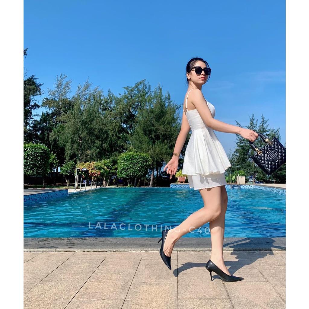 Set áo peplum 2 dây xòe chân váy chữ A LalaClothing