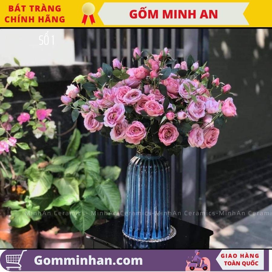 Lọ hoa Bình Hoa Dáng Lồng Chim Màu Xanh men ngọc, men thạch anh- Gốm Sứ Bát Tràng- Gốm Minh An