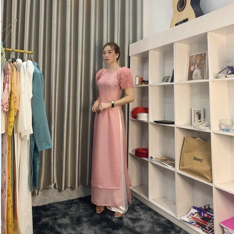 Áo dài tơ óng ánh kim cao cấp thiết kế tay mới hiện đại