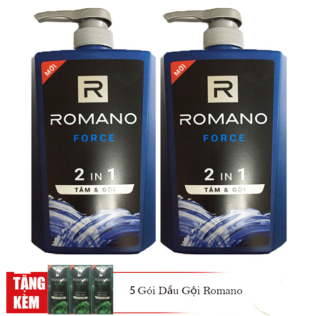 Bộ 2 Chai Tắm Gội 2in1 Romano Froce + Tặng 5 gói dầu gội Romano