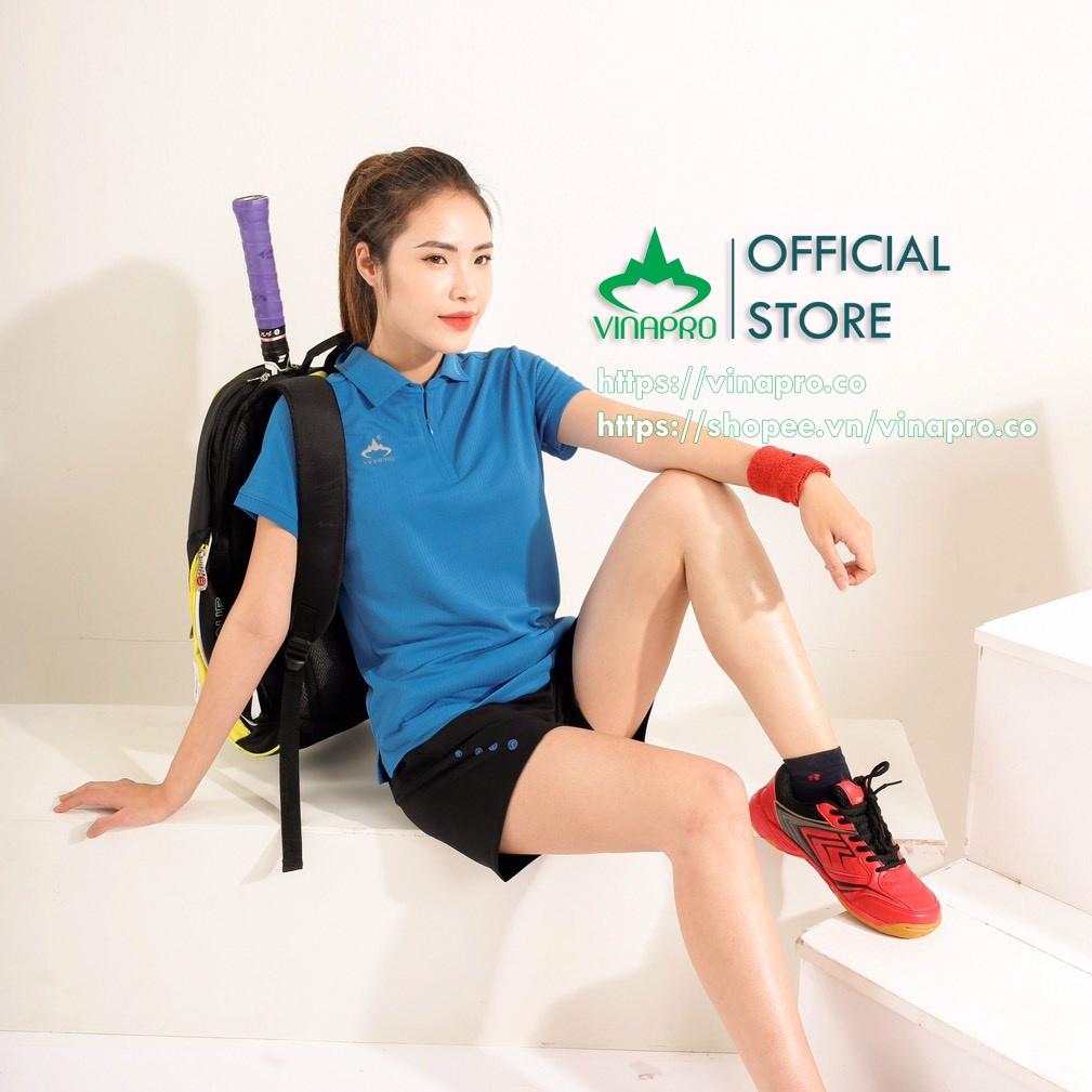 Áo cầu lông nữ đẹp áo tennis bóng bàn Polo cổ đức nữ Vinapro A42 chất liệu thun sọc cao cấp