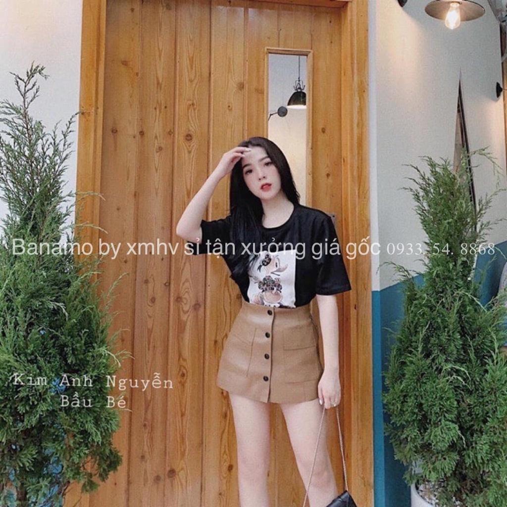 Quần váy da phối khuy 2 túi trước màu đen nâu thời trang Banamo Fashion 696