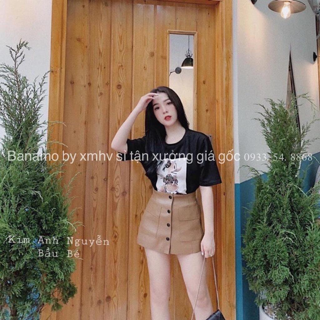 Quần váy da phối khuy 2 túi trước màu đen nâu thời trang 696