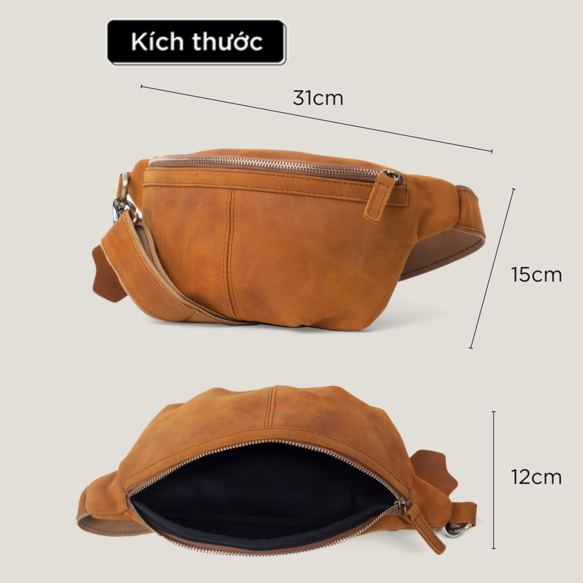 Túi đeo chéo nam, túi bao tử nam Mars Bụi Leather DC109 - Da bò thật cao cấp - Bảo hành 12 tháng