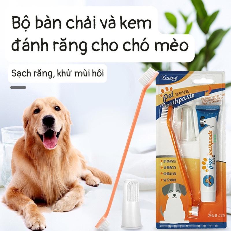 Bộ bàn chải và kem đánh răng cho chó mèo sạch răng, khử mùi hôi lông bàn chải mềm - Bộ bàn chải và kem đánh răng cho thú