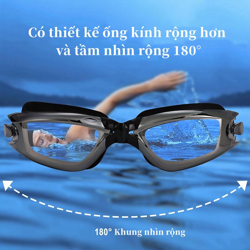 ̣̣̣̣(Tặng hộp)Kính bơi người lớn,kính bơi tráng gương cao cấp mắt kiếng bơi chống tia UV, chống sương mù có bịt tai