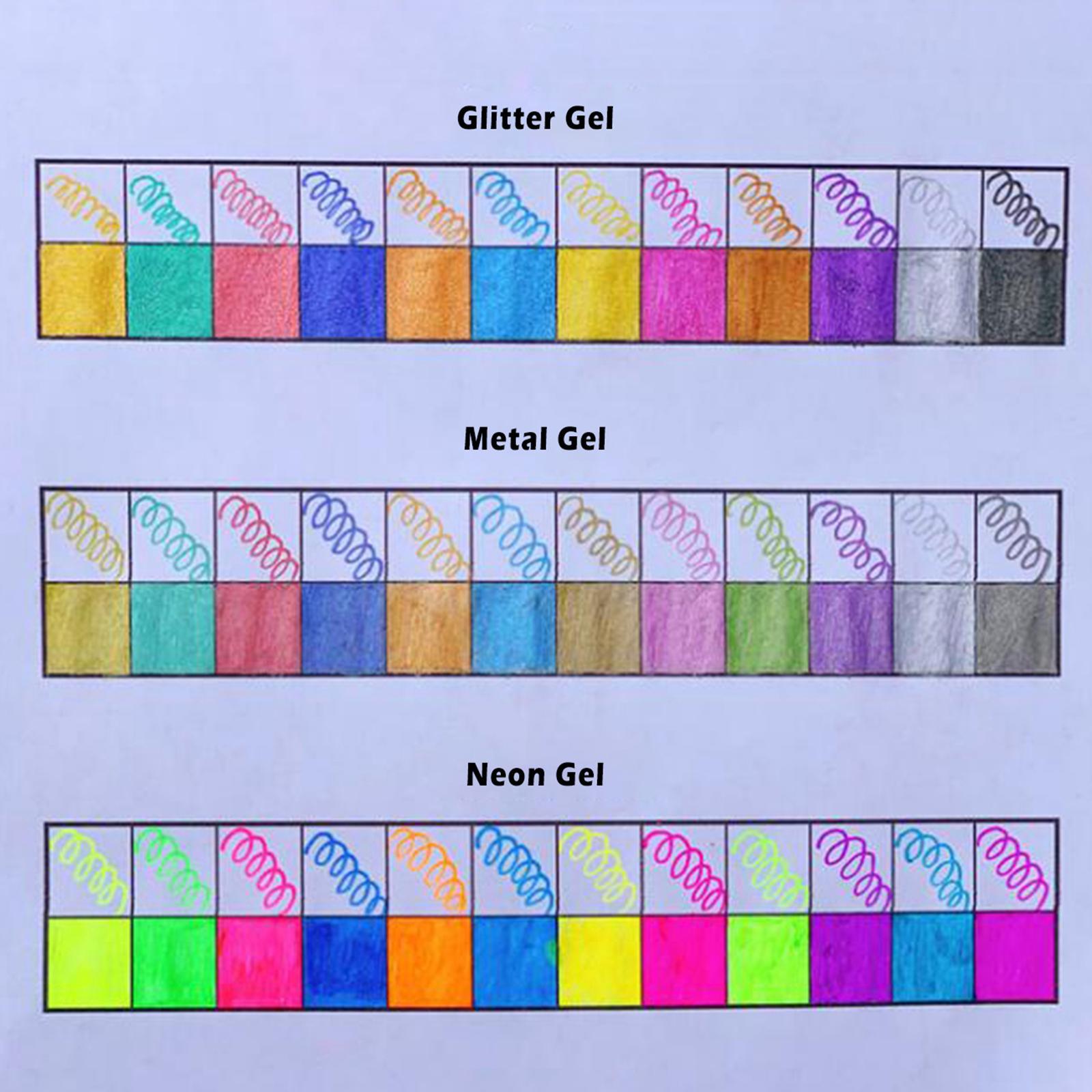 Neon Gel Pen Refill Glitter Pen for Coloring Drawing Craft Marker;