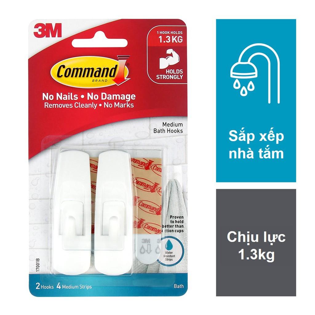 Móc dán tường chống thấm nước Command 3M vỉ 2 cái cỡ vừa chịu lực 1.3kg - Độ bền cao, bám cực chắc, tháo cực dễ 17001B