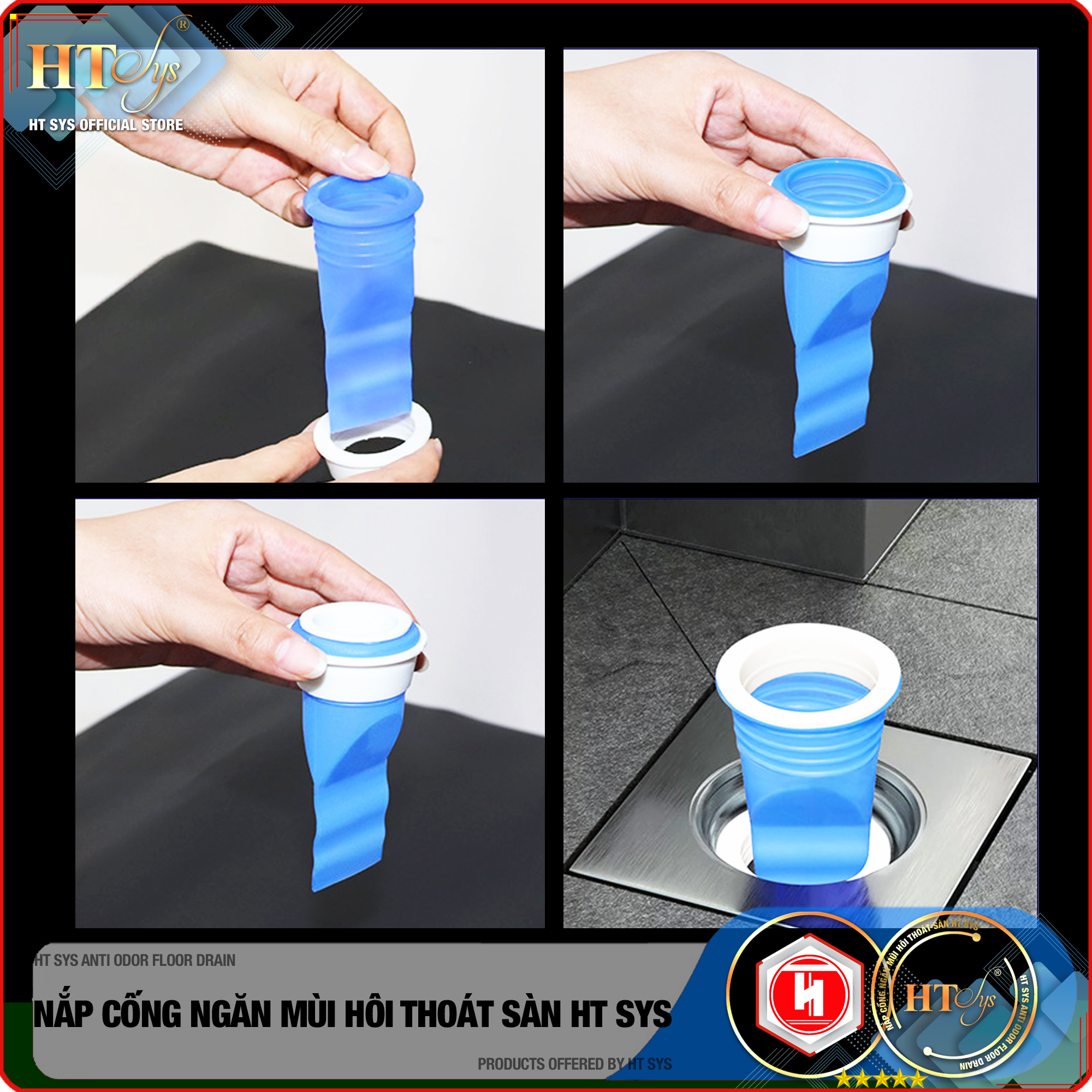 Combo 3 Dụng cụ bịt nắp cống silicon HT SYS - Ngăn mùi thoát sàn - Ngăn trào ngược nhà tắm - Ngăn côn trùng xâm nhập