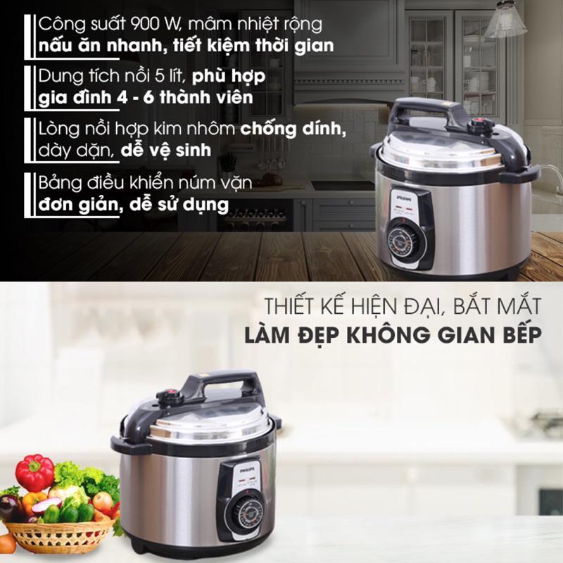 Nồi Áp Suất Điện PHILIPS HD2103/66, 900w - 5.0Lit, Hàng Chính Hãng
