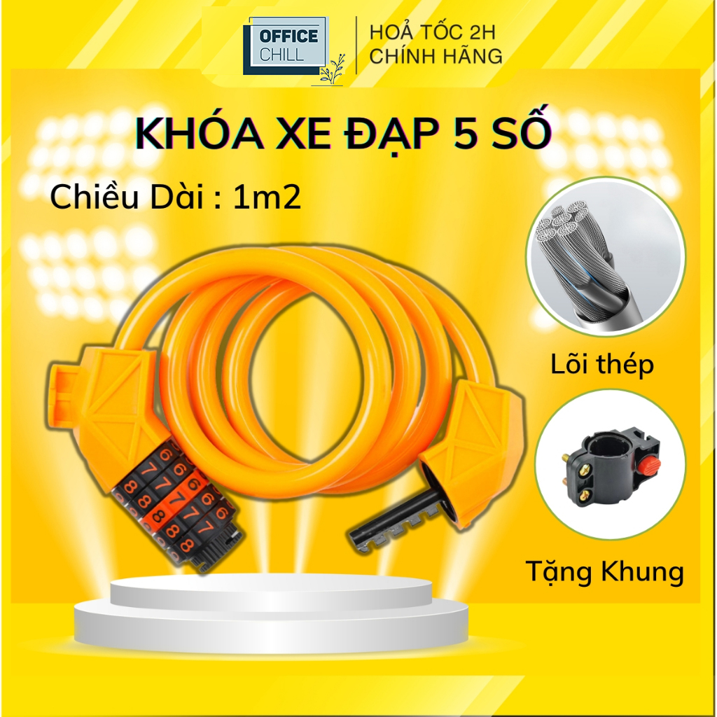 Khóa Xe Đạp OFFICE CHILL Khoá Dây Lõi Thép Mật Mã 5 Số Cao Cấp Chống Trộm Treo Yên Xe Đạp Thể Thao Bảo Hành 90 Ngày