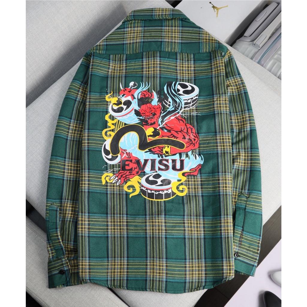 ÁO SƠ MI NAM CARO TAY DÀI LOGO THÊU EVISU DARUMA HOTTREND THỜITRANG NAM 1986