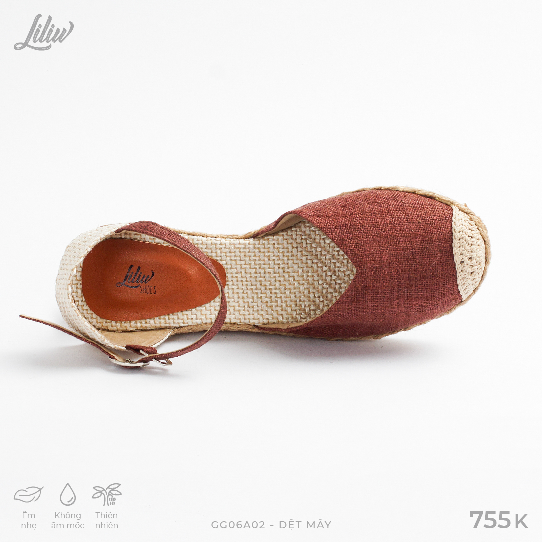 Giày Cao Gót Đế Xuồng Kín Mũi Quai Gài Cói Phối Vải Hemp 6cm - DỆT MÂY (đậu phộng mới)