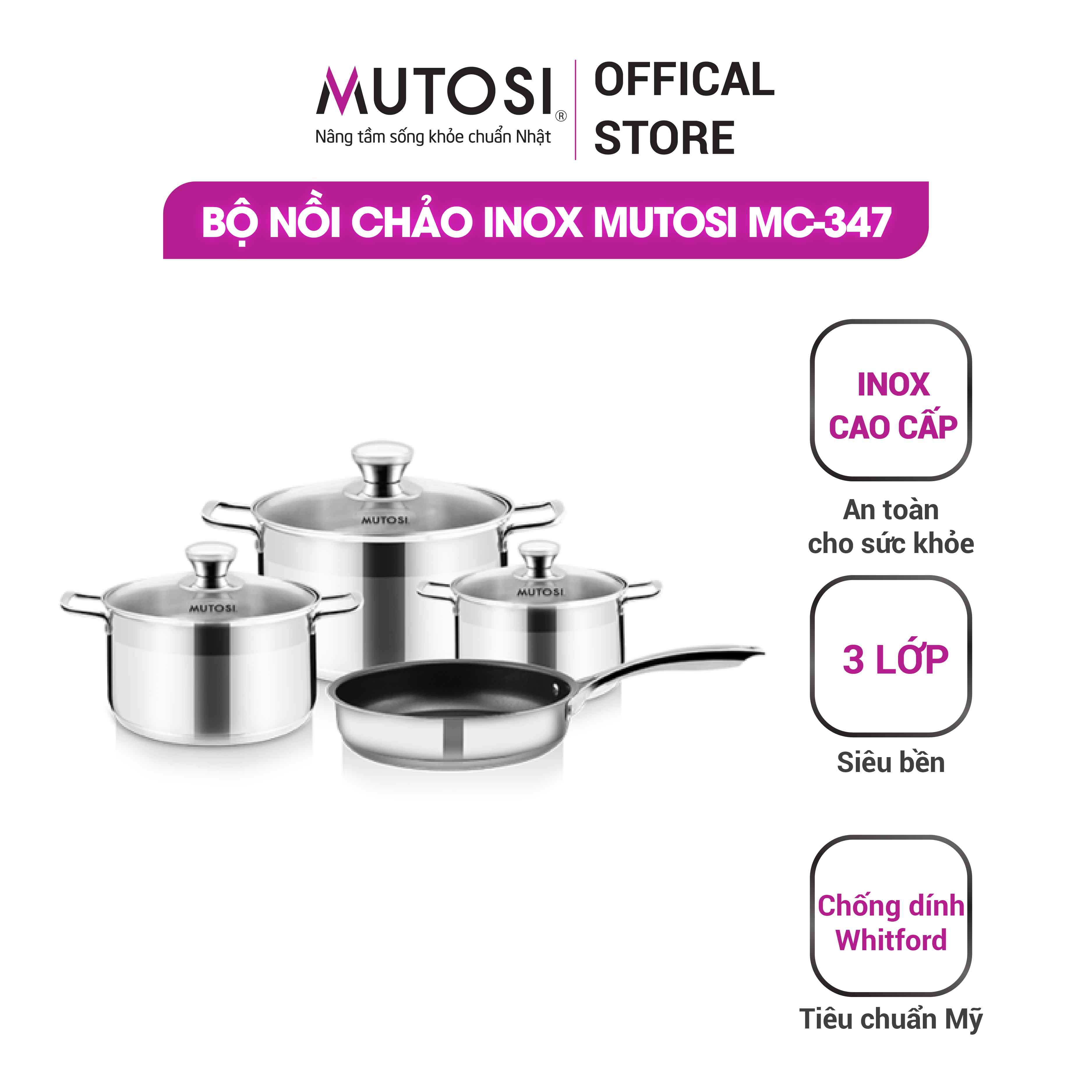 Bộ nồi chảo Inox Mutosi MC-347 - Hàng chính hãng