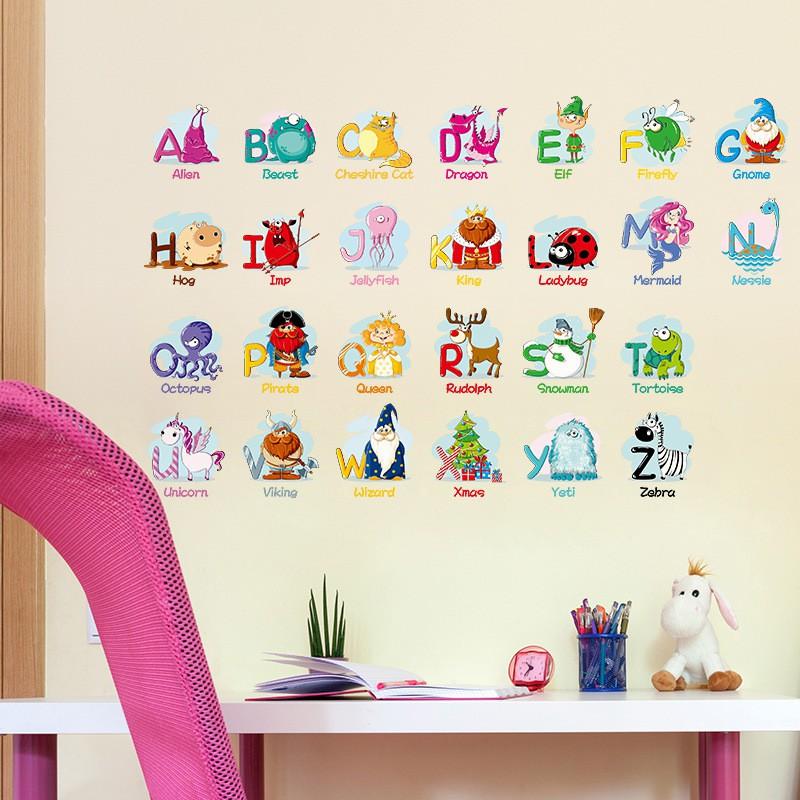 Sticker Decal dán tường 24 CHỮ CÁI VÀ TỪ VỰNG TIẾNG ANH - XH6221