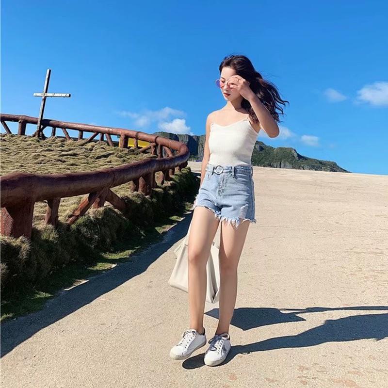 Quần Short Denim Viền Rách Thời Trang Mùa Hè Cho Nữ