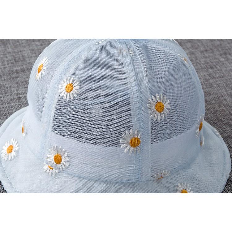 Mũ vành tròn cho bé từ 4 đến 12 tháng có nơ và họa tiết hoa cúc