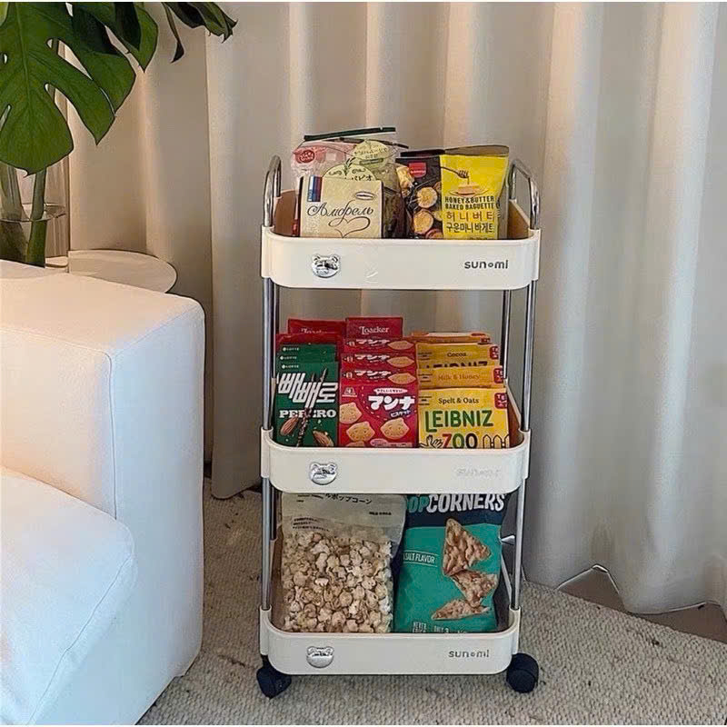 Kệ Gấu Sunmix 3 Tầng Đa Năng, Kệ Để Đồ Khay Nhựa Cao Cấp Khung Inox, Có Bánh Xe Và Tay Cầm Di Chuyển - HÀNG CHÍNH HÃNG MINIIN