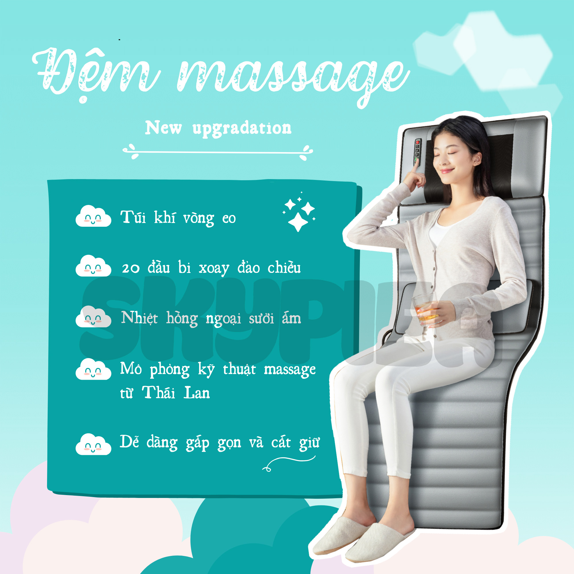 Đệm Massage Toàn Thân Hồng Ngoại Phiên Bản 2021 - Nệm Mát Xa Toàn Thân - Cắm Điện Trực Tiếp - Chất Liệu Vải Nhung Thoáng Mát - Tiết Kiệm Điện