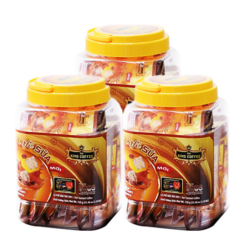 Combo 3 Cà Phê Sữa Hòa Tan 3IN1 KING COFFEE - Hủ nhựa 30 gói x 24g