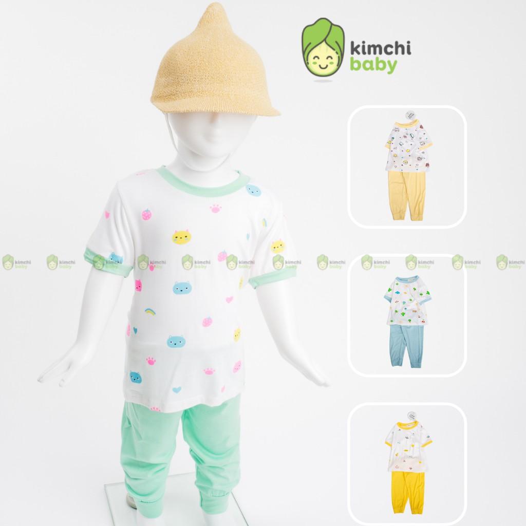 Đồ Bộ Bé Trai, Bé Gái Minky Mom Vải Thun Lạnh Quần Dài Hoạ Tiết Hoa Lá Phối Viền, Bộ Cộc Tay Cho Bé Mặc Nhà MKMTD2123